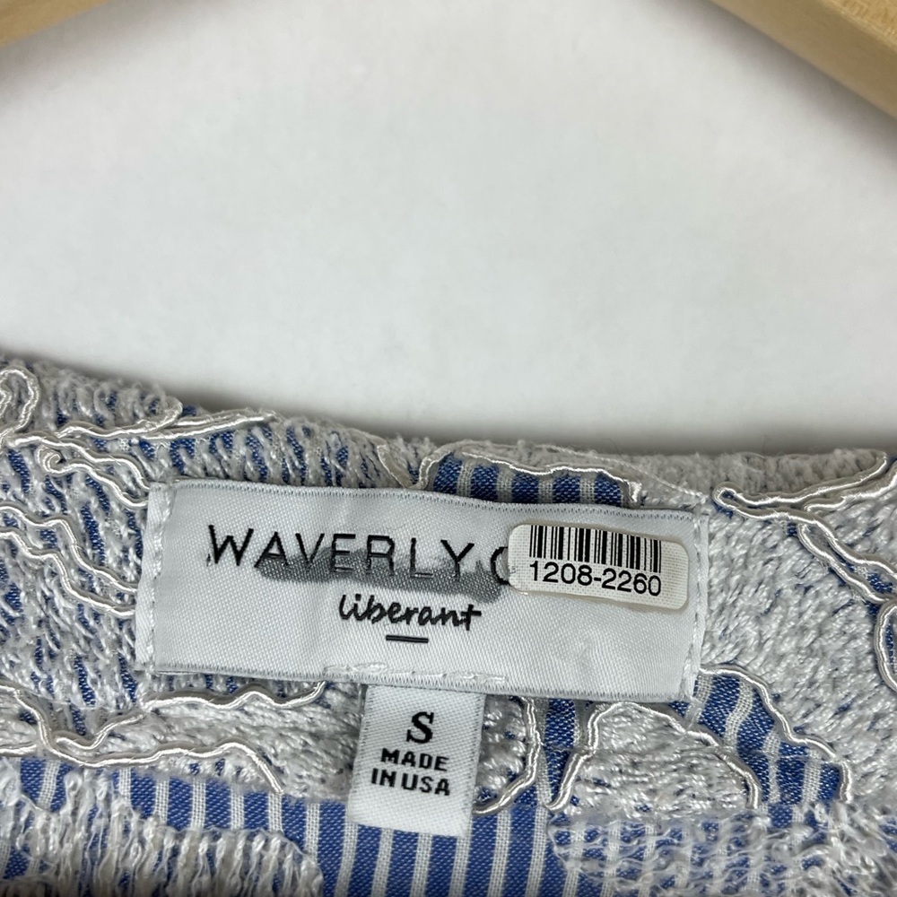 Waverly Grey Embroidered Striped Button Front Blouse Size Small - Picture 8 of 9